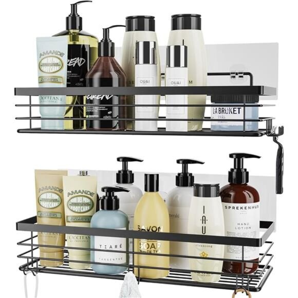 Shower Caddy with 5 Hooks for Hanging Razor and Sponge Adhesive Shower - Picture 1 of 6